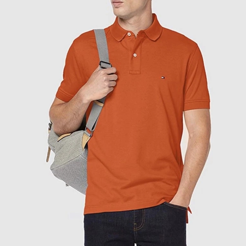 Tommy Hilfiger Orange Polo Shirt Short Sleeve Golf